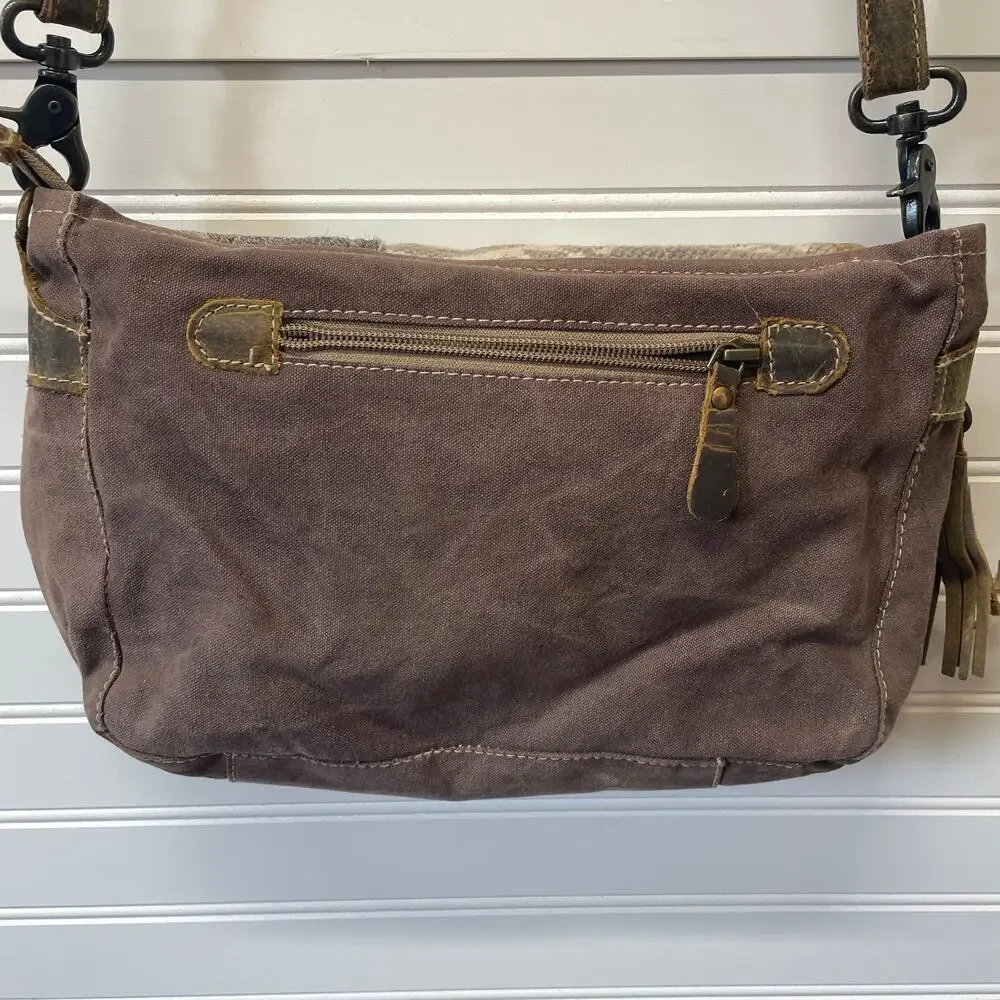 Myra Bag Canvas & Cow Hair/Hide Flap Front w/Clasp Closure